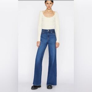 FRAME Le Palazzo Wide Leg Jeans Women 24 Blue High Rise Flare Stretch Denim Boho